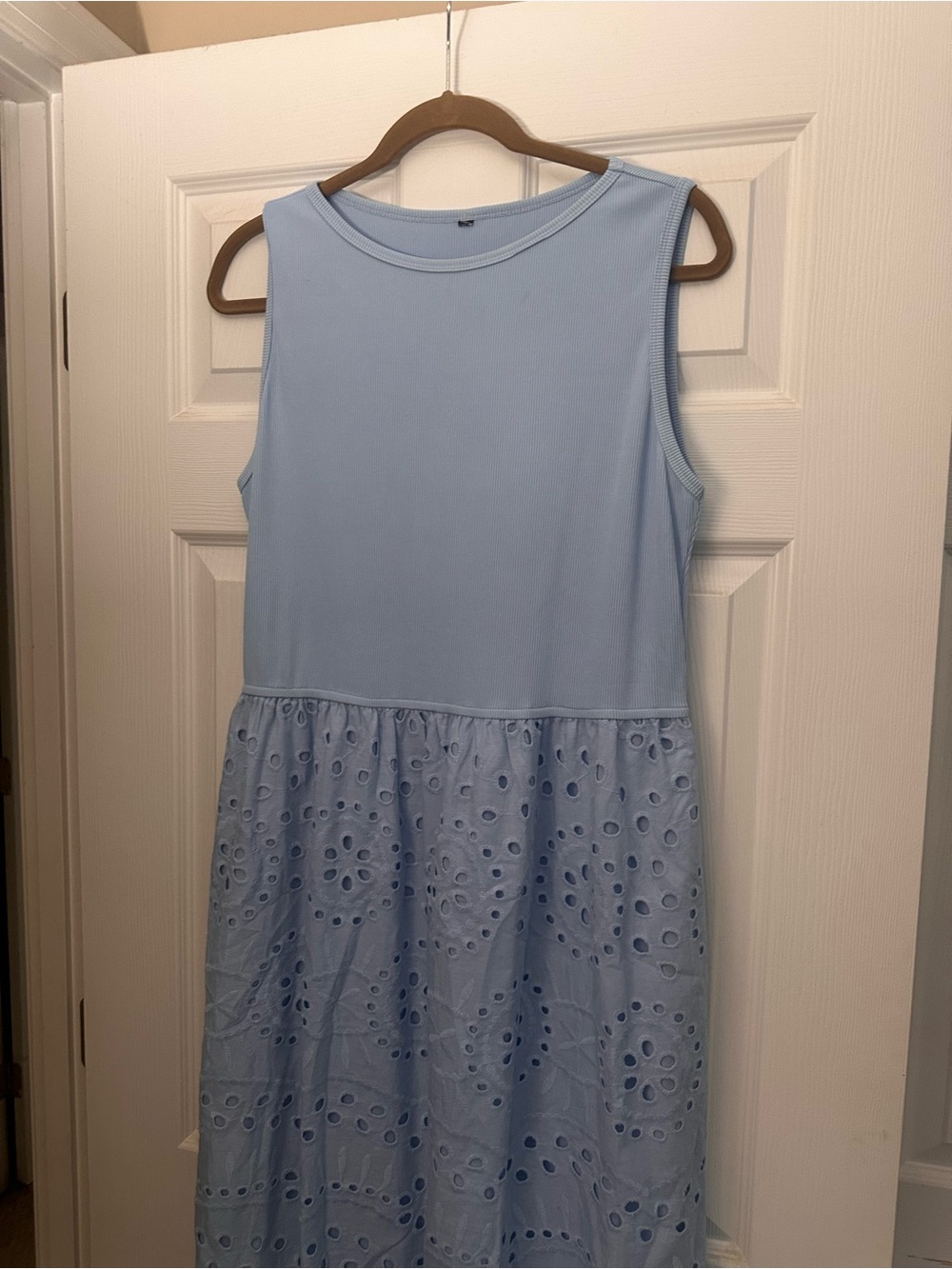 Light Blue Eyelet Drop-Waist Kids Dress